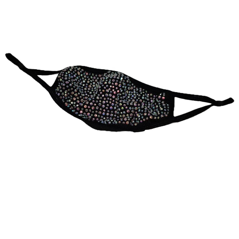 Rainbow Rhinestone Face Mask